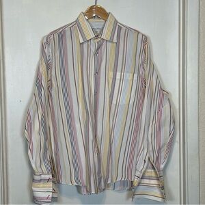 Vintage Linea Dome with French cuffs.Colorful Striped Men Dress Shirt Size 451/2